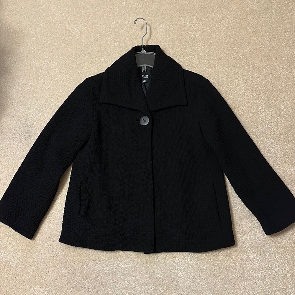 Vintage Eileen Fisher Black woven single button blazer/jacket size S